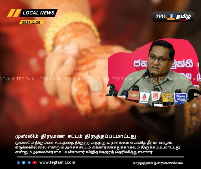 முஸ்லிம் திருமண சட்டம் திருத்தப்படமாட்டது