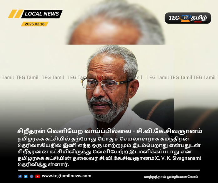 There is no possibility of Sridharan leaving due to the party's decision! CVK Sivannanam makes it public
